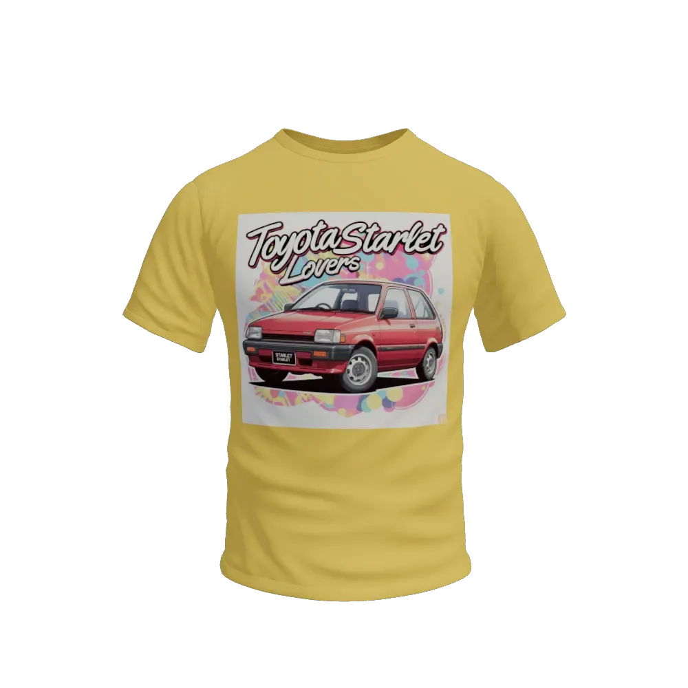 Toyota starlet cherry colour anime style lines and saying “ Toyota Starlet Lovers”