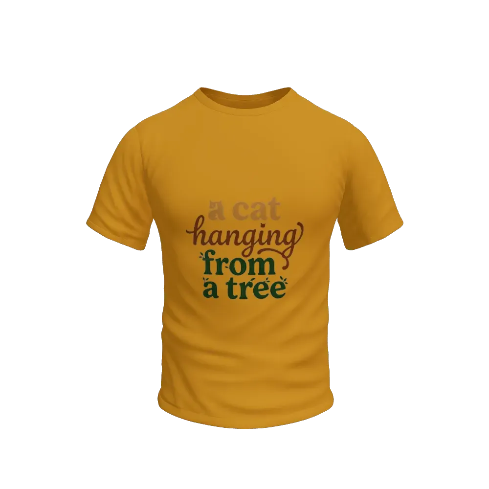A whimsical design featuring a cat hanging from a tree a cat hanging from a tree