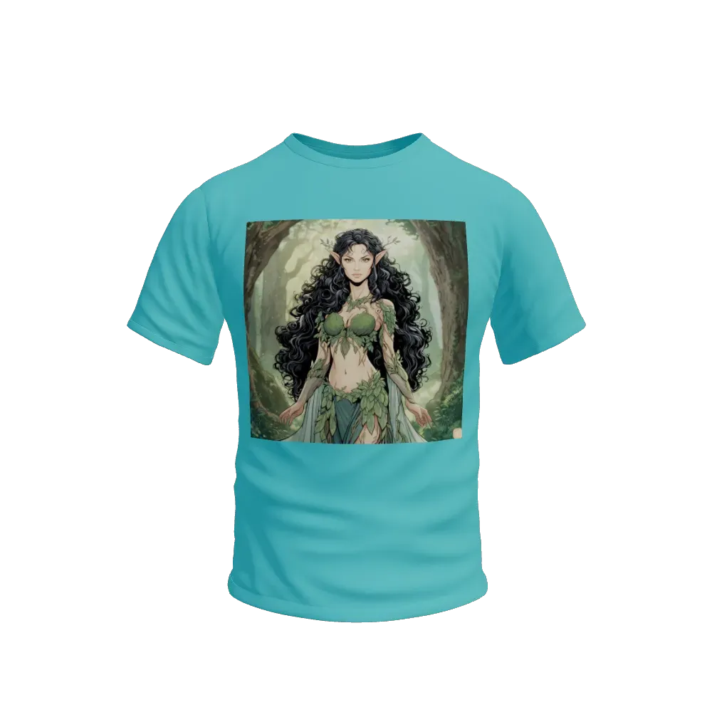 artgerm, joshua middleton comic cover art, full body pretty female elven wood elf, symmetrical eyes, symmetrical face, long curly black hair, beautiful forest, rim lighting