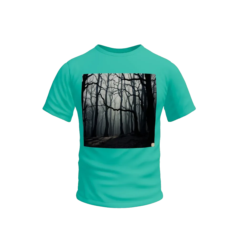 Generate an image of a deep, dark forest with ancient, towering trees. Capture the mysterious atmosphere with twisted branches casting eerie shadows on the forest floor. Evoke a sense of solitude and intrigue