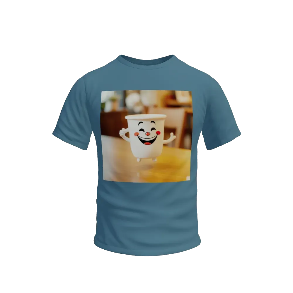 a coffee cup with happy smile which is running