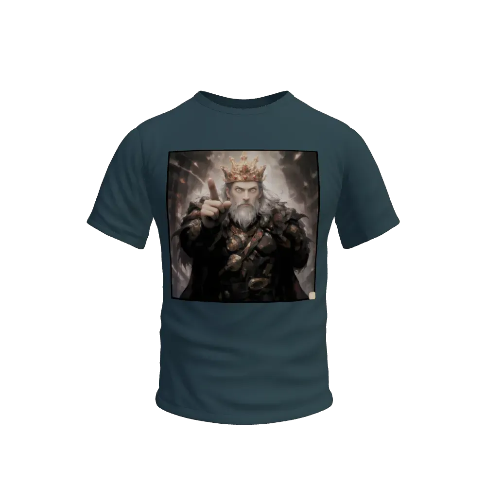 A dark old king wearing a heavy golden crown and dark thorny armor, he is posing like a boss pointing his finger up to the sky, dark atmosphere, dark anime style , berserk  ,