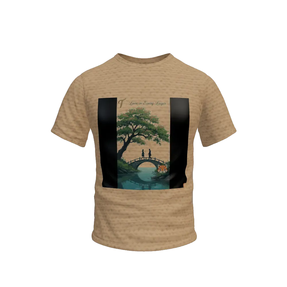 From an uploaded photo capturing an outdoor scene, generate a lifestyle merch graphic. Create a dynamic composition with a central figure or silhouette, nature backdrop, and a subtle weathered texture. Use earthy greens, sky blues, and rock tones; incorporate movement lines or horizon elements to convey activity. The personal image should be the core reference, influencing pose, setting, and color balance for an instant-ready outdoor apparel print.