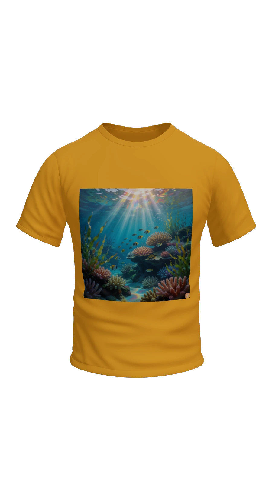 Generate an underwater seascape image capturing the beauty of the ocean depths. Include coral reefs, exotic fish, and aquatic plants, with sunlight filtering through the water to create dramatic lighting and a play of colors hi